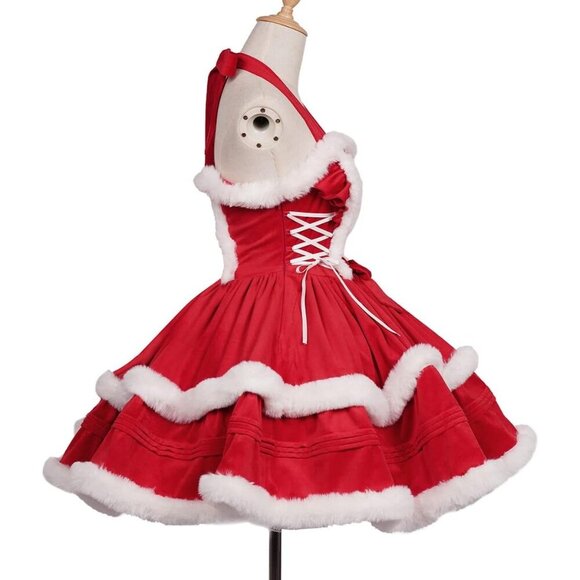 Women's Dress Red Santa Christmas Outfits Imported Cute Lolita Dress - Picture 3 of 4